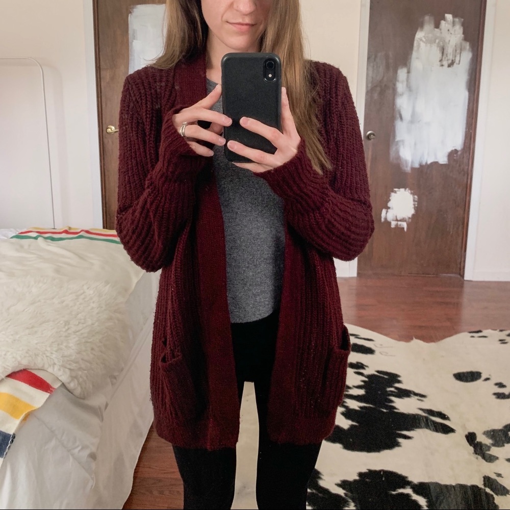 Burgundy cardigan sweater